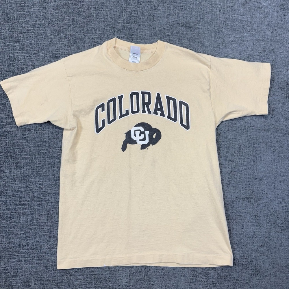 Vintage Colorado Buffaloes T Shirt Yellow Size Large Single Stitch Made In USA